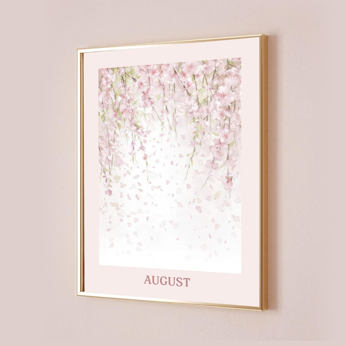 August Pink Cherry Blossom Soft Watercolor Floral Art Poster