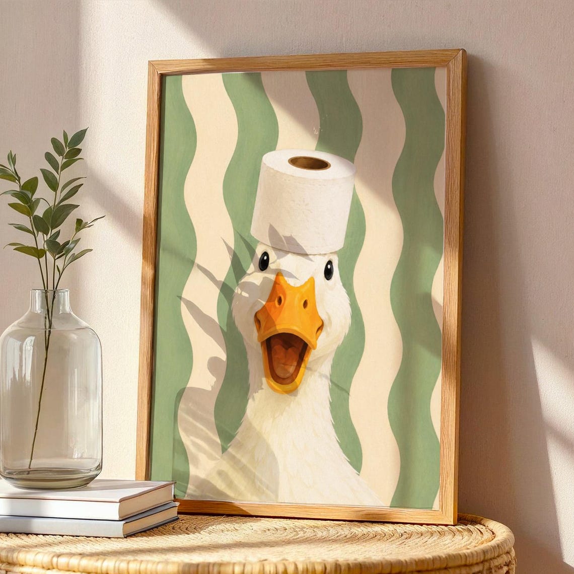 Silly Goose Toilet Paper Roll Whimsical Funny Bathroom Poster