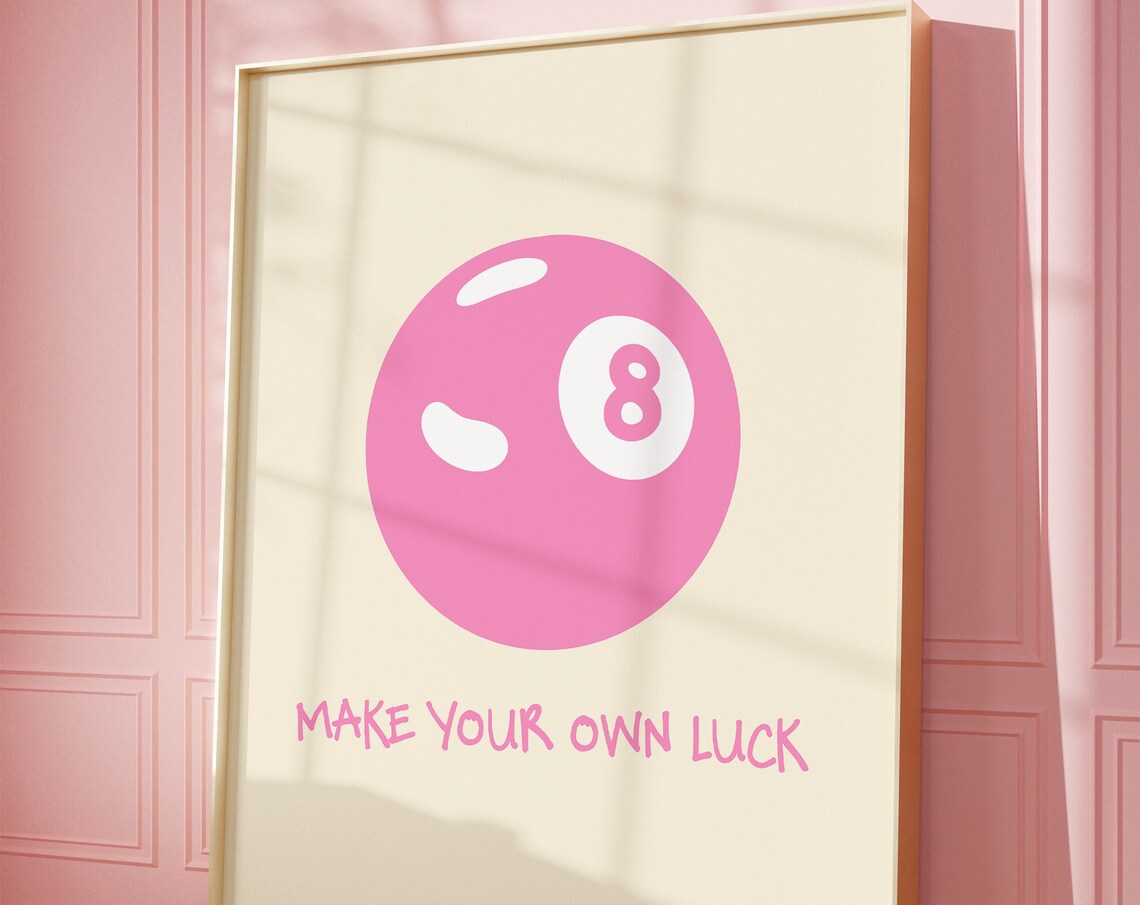 Vintage Luck 8 Ball Poster, Trendy Pool Ball Art Print