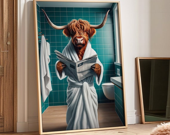 Cow Print Highland Poster Wall Art Set Of 3 Funny Animal In Toiletcow Printfunny Bathroom Prints
