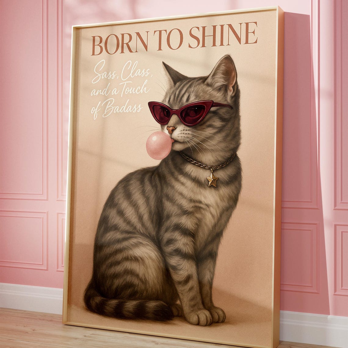Born to Shine Funny Cat Poster with Sunglasses and Bubblegum - Image 4