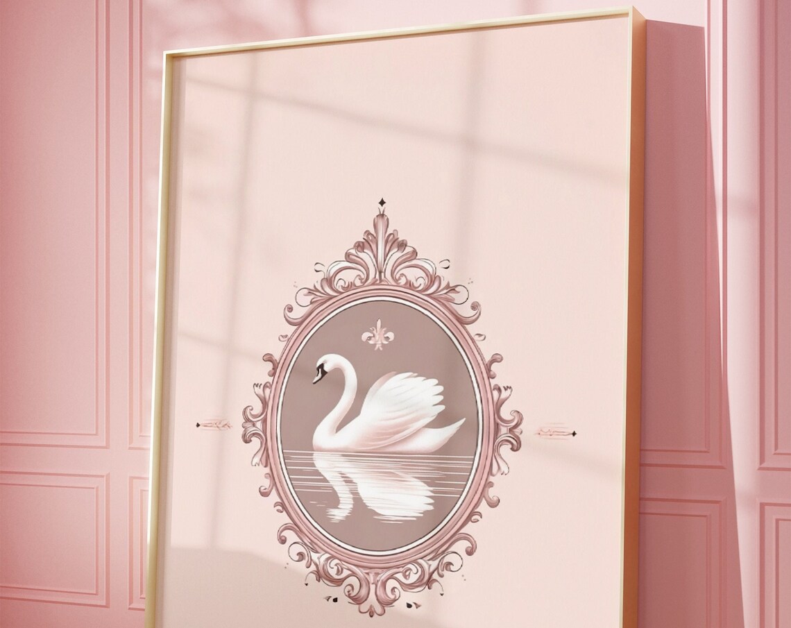 Elegant White Swan Vintage Cameo Blush Pink Ornate Frame Wall Art - Image 4