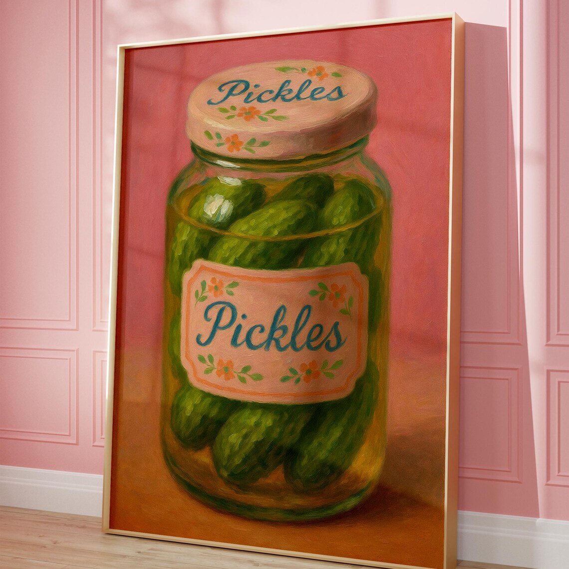 Pickle Print Pink Kitchen Decor, Preppy Poster