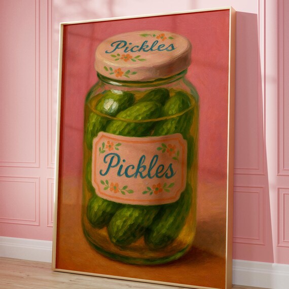 Pickle Print Pink Kitchen Decor, Preppy Poster