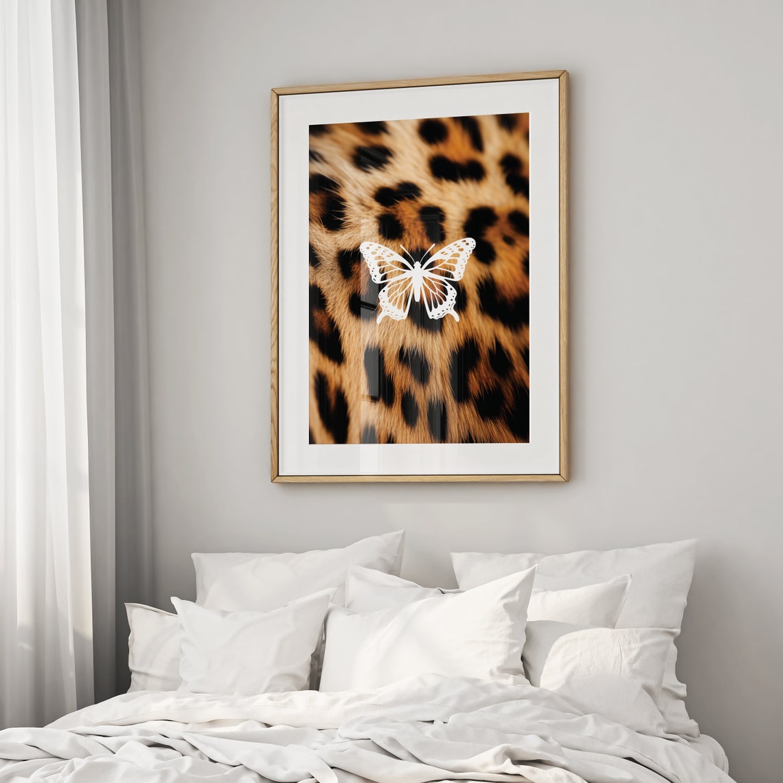 White Butterfly On Leopard Fur Bold Trendy Animal Graphic Poster - Image 2