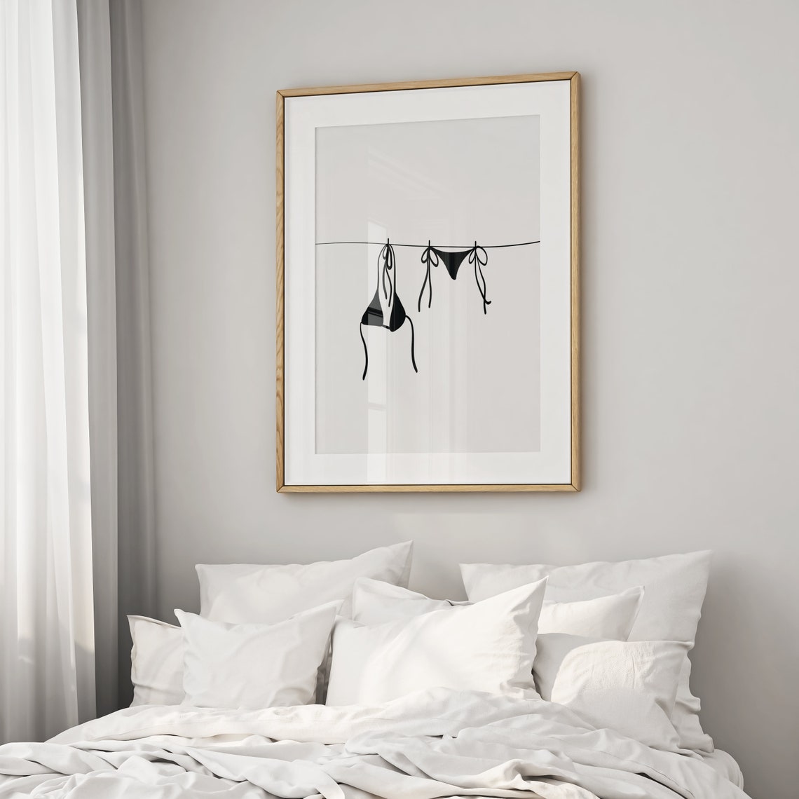 Bikini On Clothesline Minimalist Line Art Coastal Beach Poster - Image 2