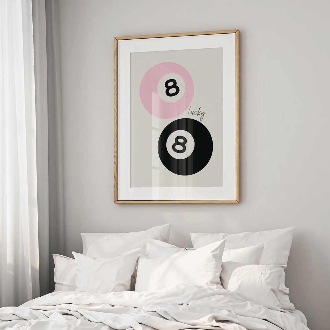 Lucky Pink and Black 8 Ball Pair Minimalist Modern Art Poster - Image 2
