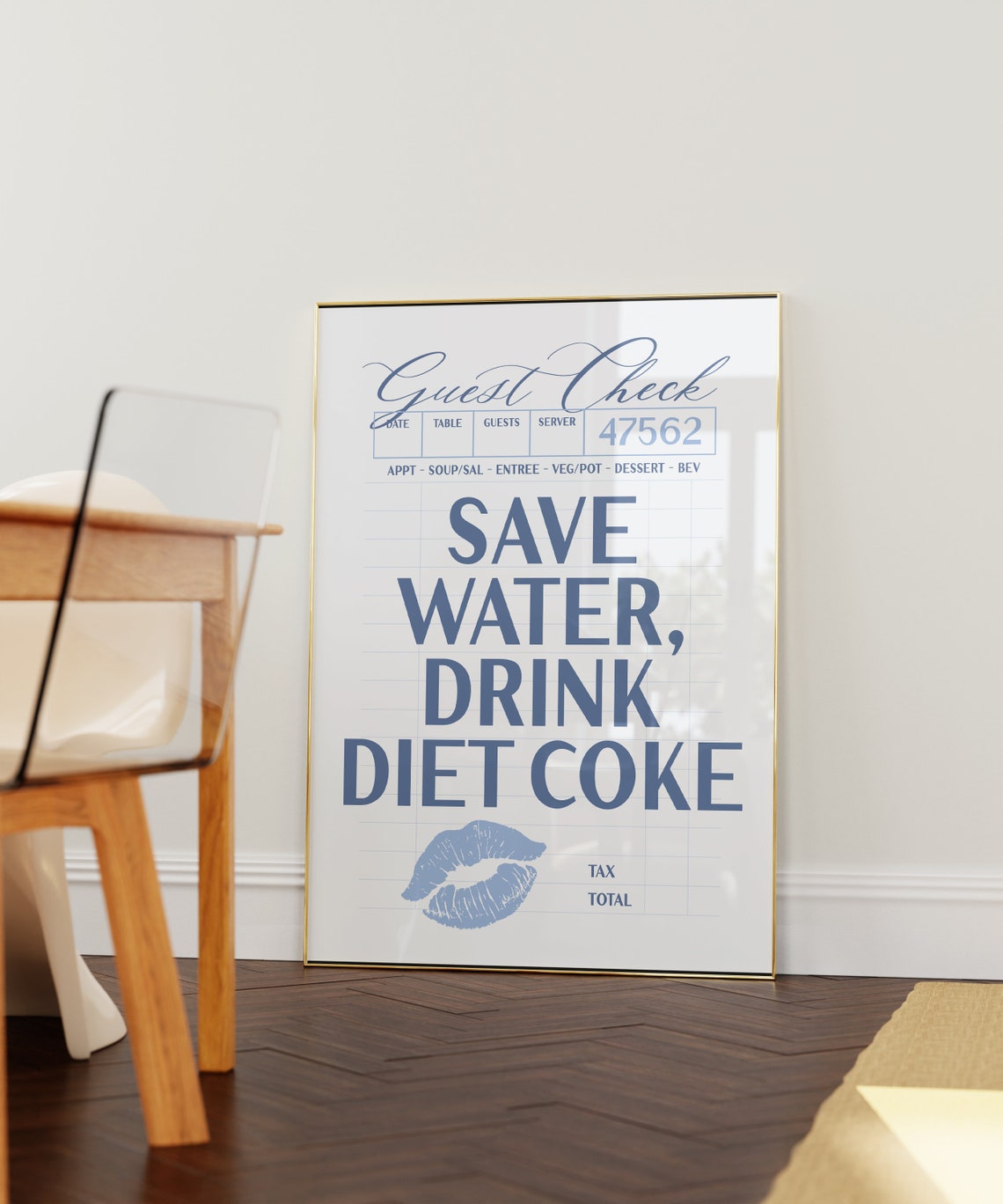 Save Water Drink Diet Coke Navy Guest Check Kiss Lips Poster - Image 2