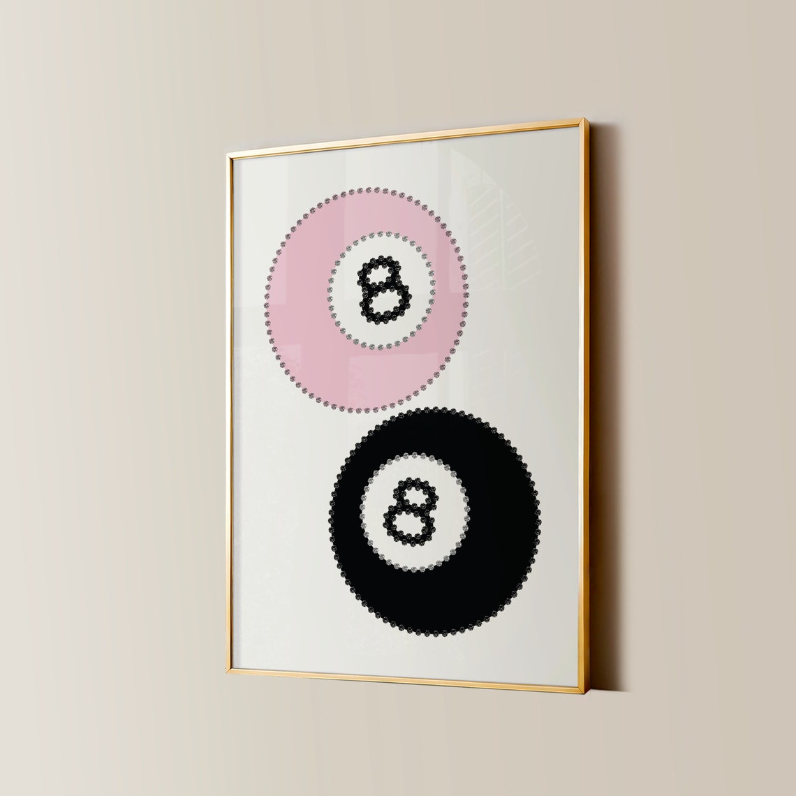 Lucky Pink and Black Eight Ball Minimalist Modern Art Poster