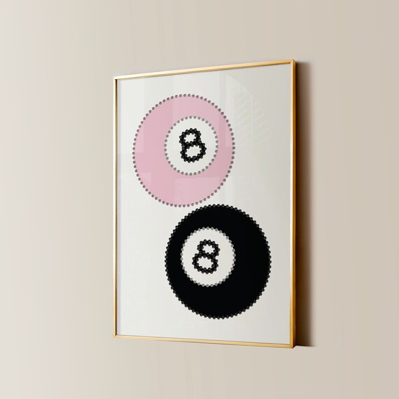 Lucky Pink and Black Eight Ball Minimalist Modern Art Poster
