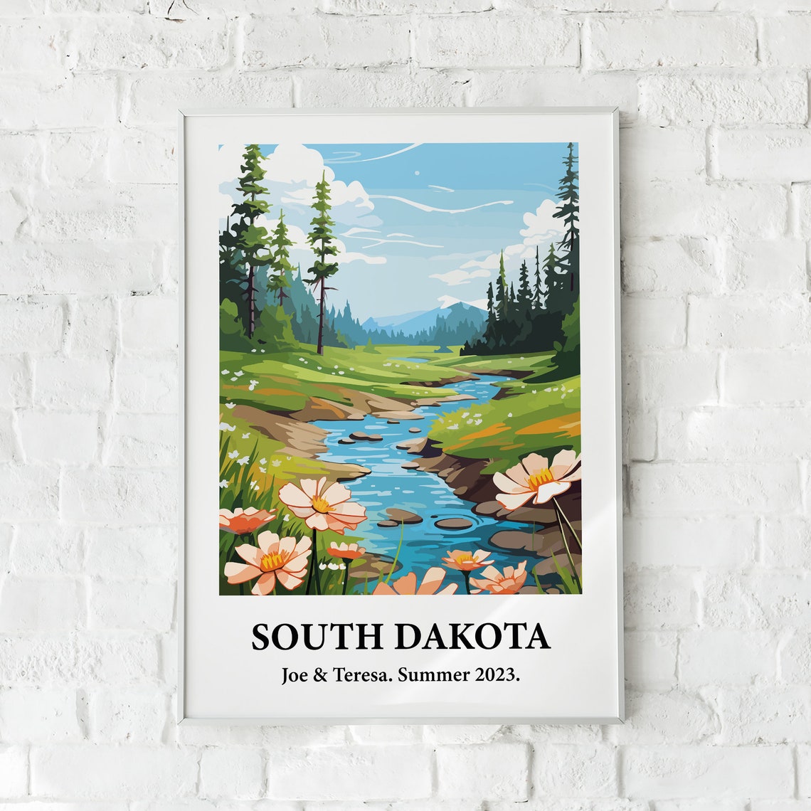 South Dakota Stream Wildflowers Pines Vintage Style Travel Art Poster - Image 3