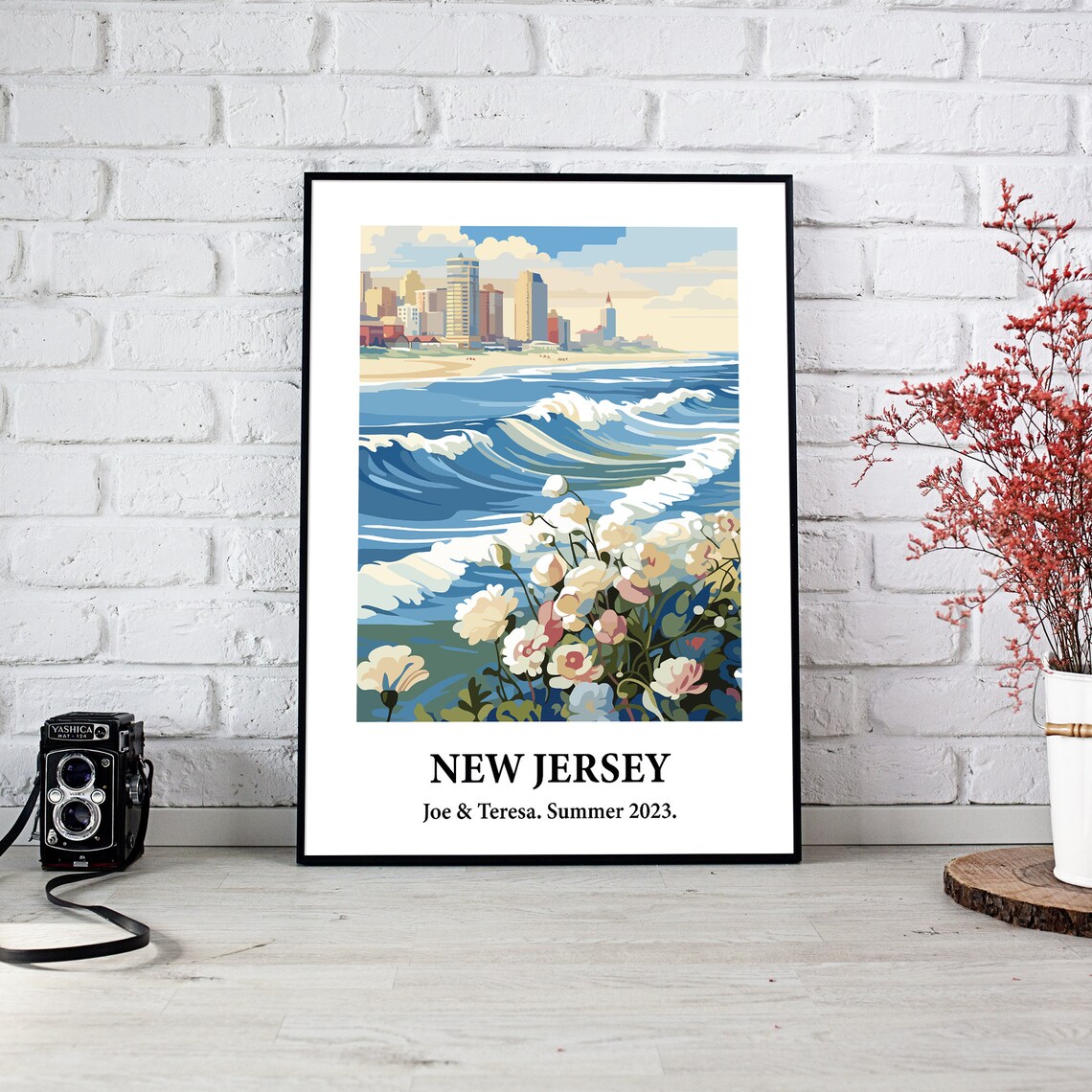New Jersey Ocean Waves Beach Skyline Vintage Style Travel Art Poster - Image 3
