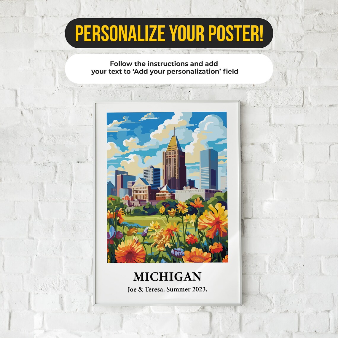 Michigan Skyline Wildflowers Vintage Style Travel Art Poster - Image 4