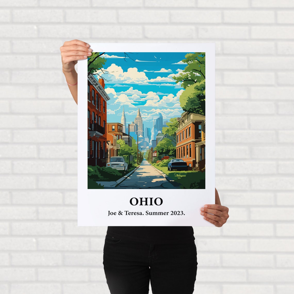 Ohio Brick Street City Skyline Vintage Style Travel Art Poster