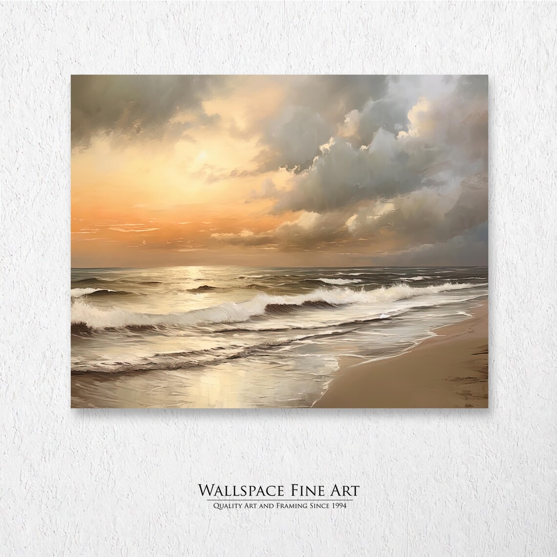 Golden Sunset Beach Waves Ocean Painting Seascape Serene Coastal Art Poster
