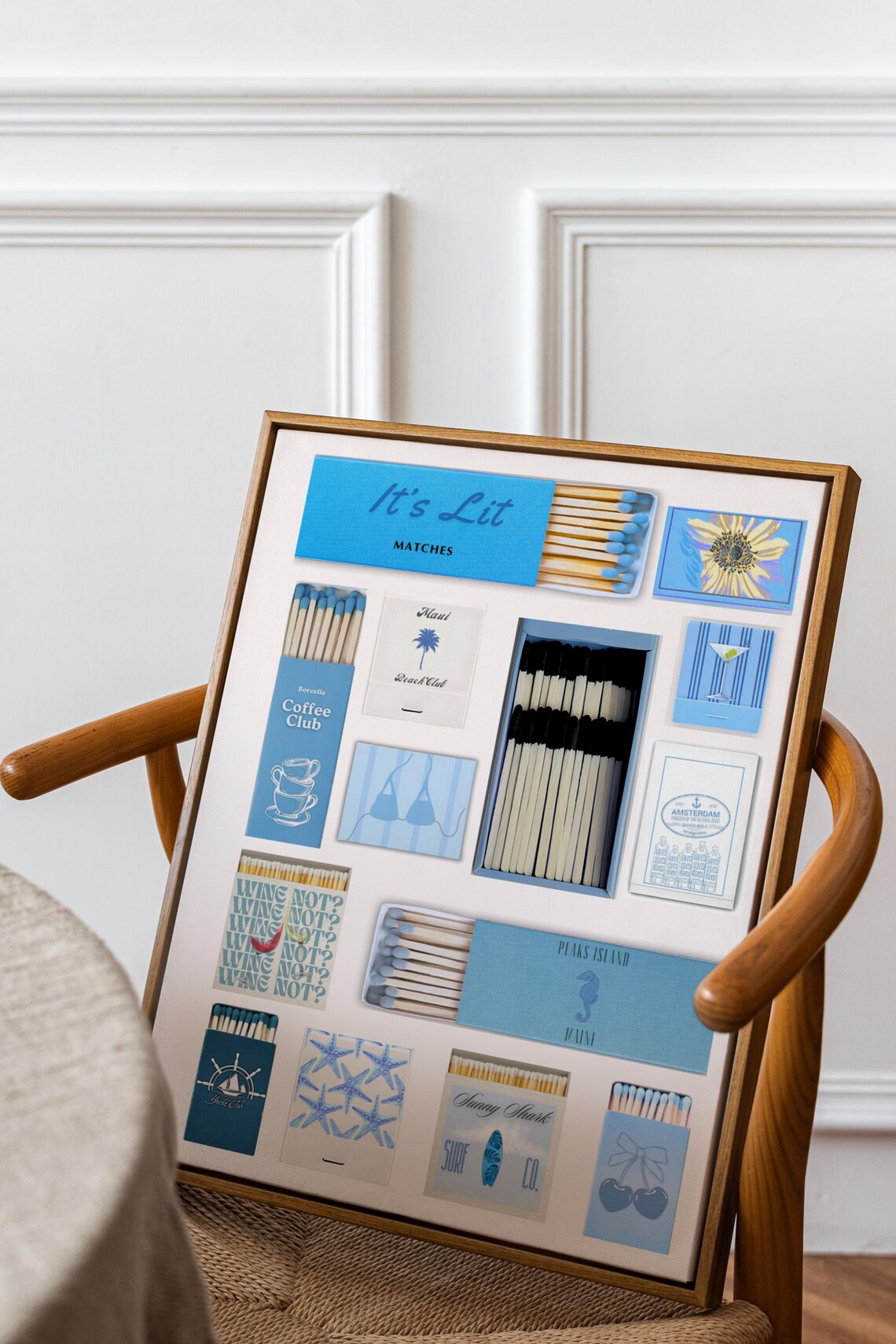 Blue Matchbox Collage Coastal Aesthetic Trendy Matchbook Poster - Image 4
