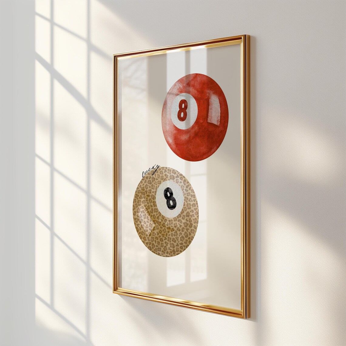 Lucky Leopard and Red Watercolor Eight Ball Game Room Trendy Poster - Image 3