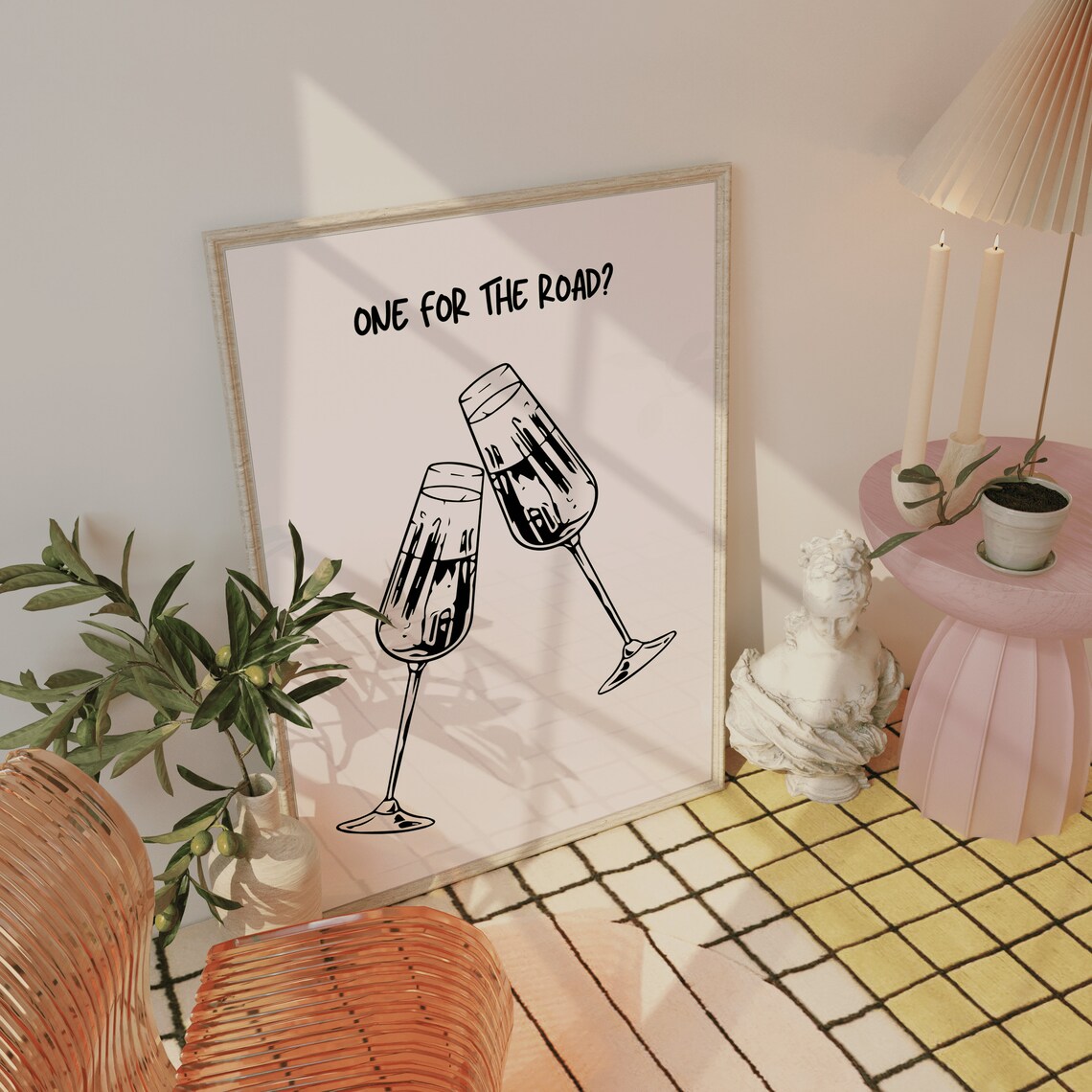 One for the Road Champagne Glasses Minimalist Bar Quote Poster - Image 2