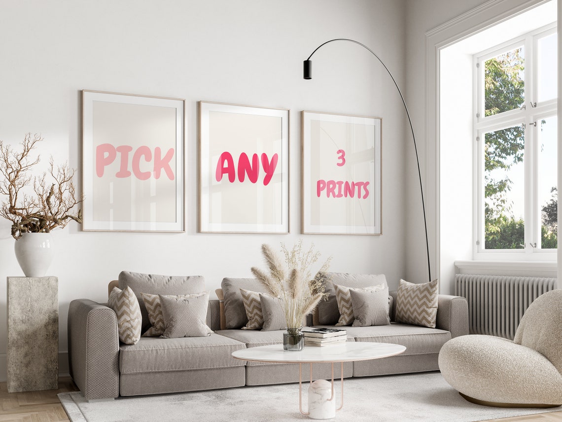 Pick Any 3 Custom Pink Playful Typography Gallery Wall Decor Poster