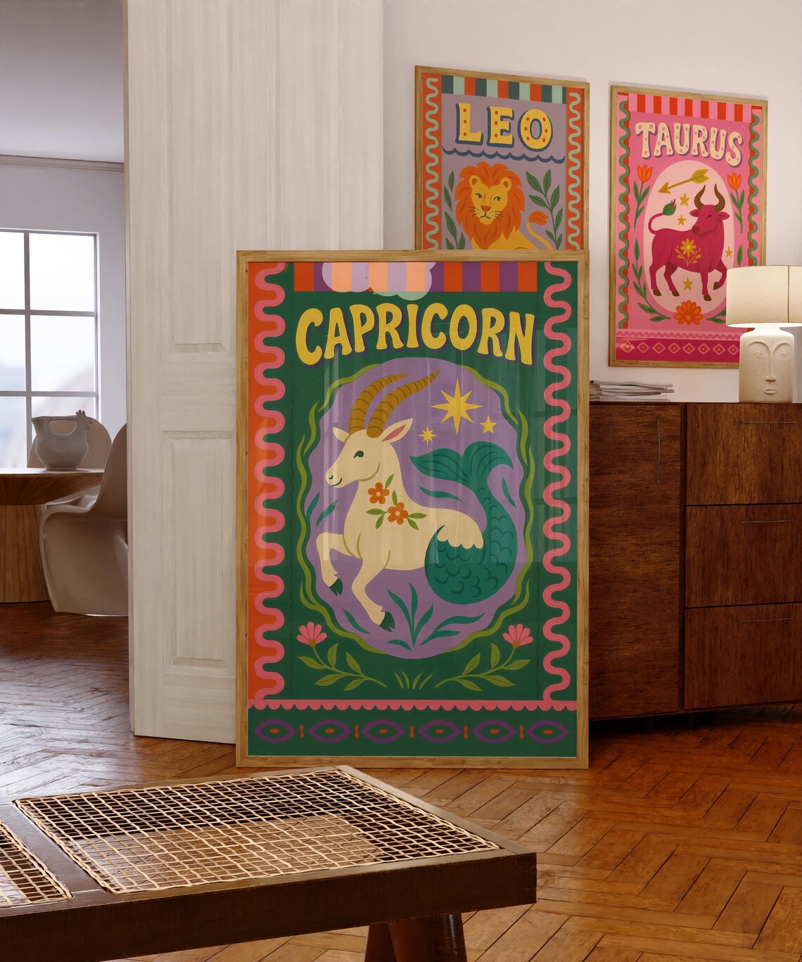 Capricorn Zodiac Poster, Colorful Astrology Art Print