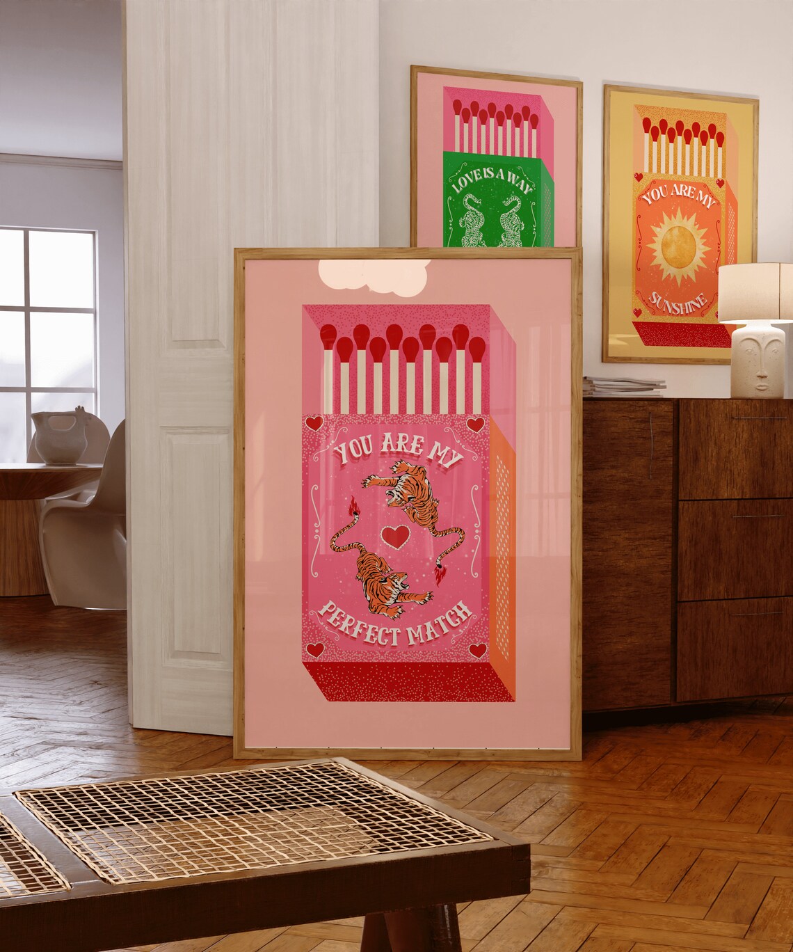 Retro Tiger Matchbox Poster Valentines Day Art
