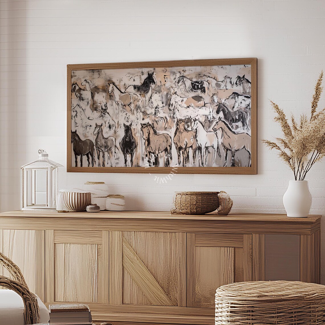 Western Landscape Painting Frame Tv Art Herd Of Horses Tv Picture Frame Ranch Tv Painting Rustic Farmhouse Wall Art - Image 4