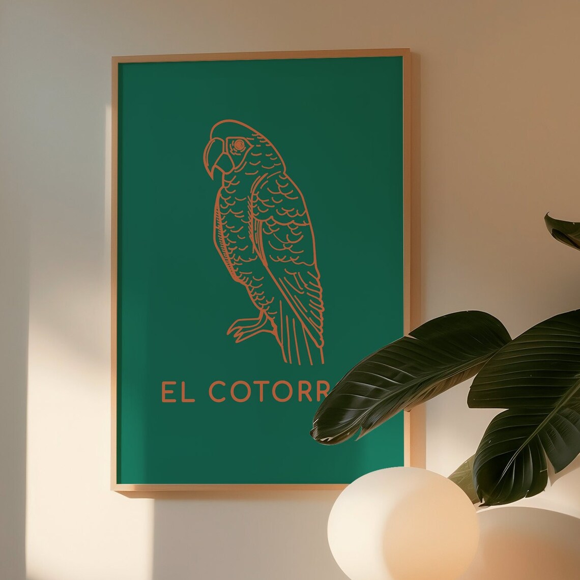El Cotorro Mexican Loteria Parrot Line Art Emerald Green Wall Poster