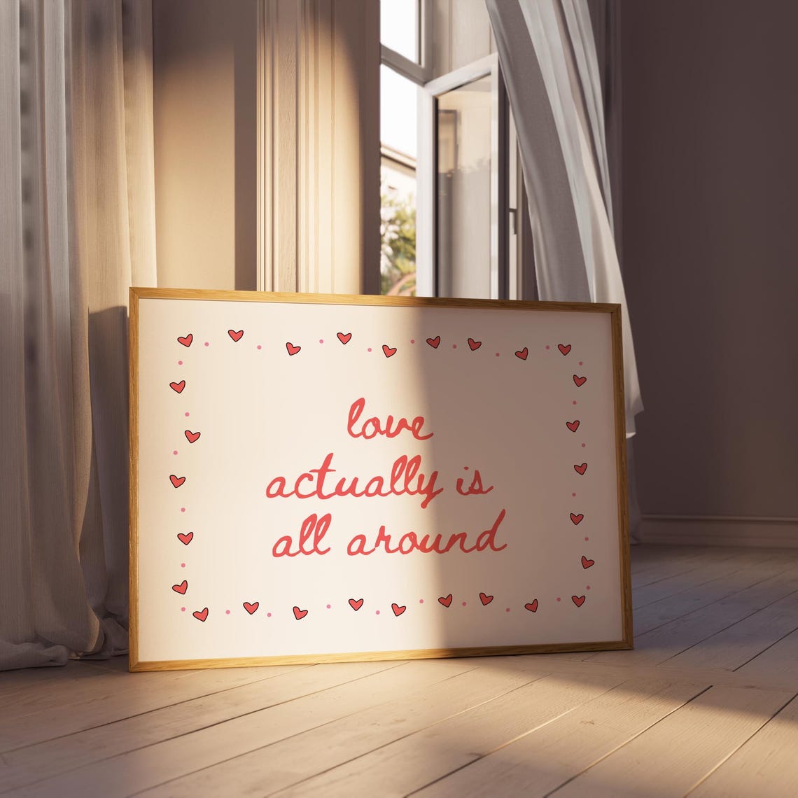 Love Actually Is All Around Script Hearts Red Romantic Quote Poster - Image 6
