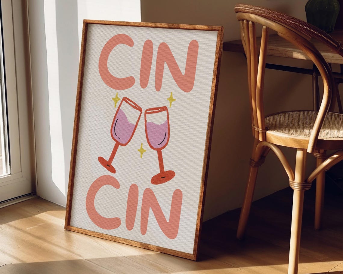 Cin Cin Cheers Wine Glasses Retro Cocktail Bar Cart Art Print - Image 6