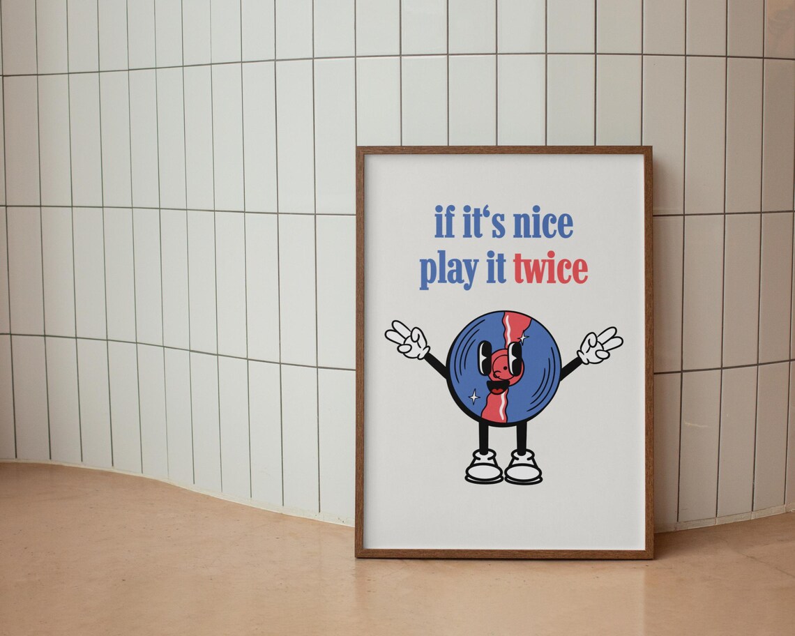 If Its Nice Play It Twice Retro Vinyl Record Mascot Music Room Poster - Image 4
