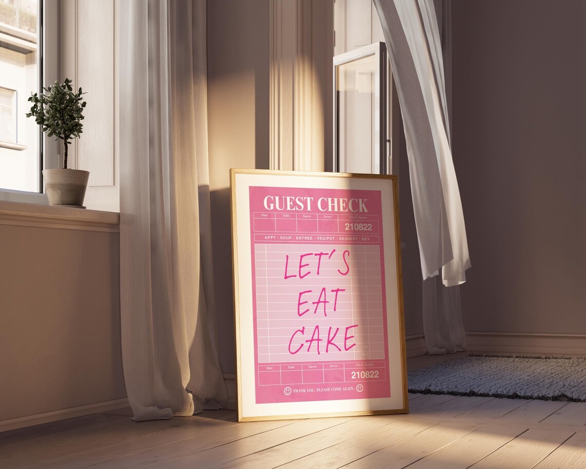 Lets Eat Cake Pink Guest Check Trendy Birthday Party Quote Poster - Image 5