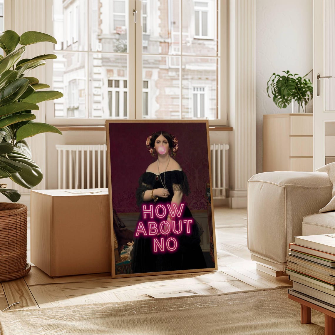 How About No Bubblegum Classic Lady Neon Quote Altered Art Poster - Image 7