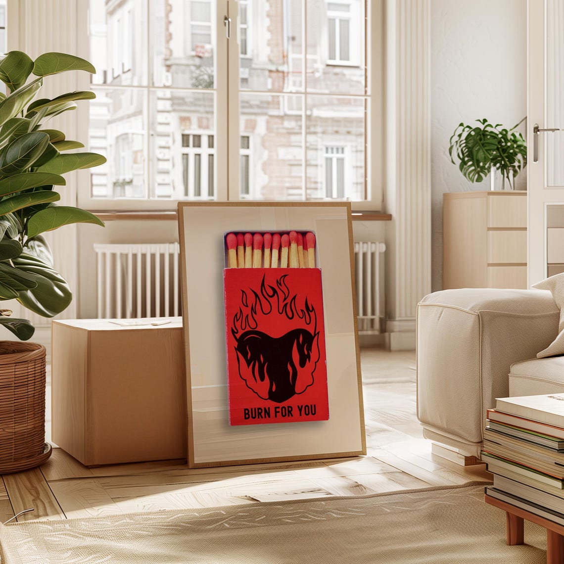 Burn For You Vintage Matchbox Flaming Heart Trendy Red Poster - Image 3