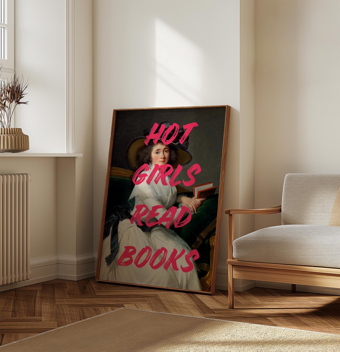 Hot Girls Read Books Vintage Portrait Pink Brush Quote Poster - Image 5