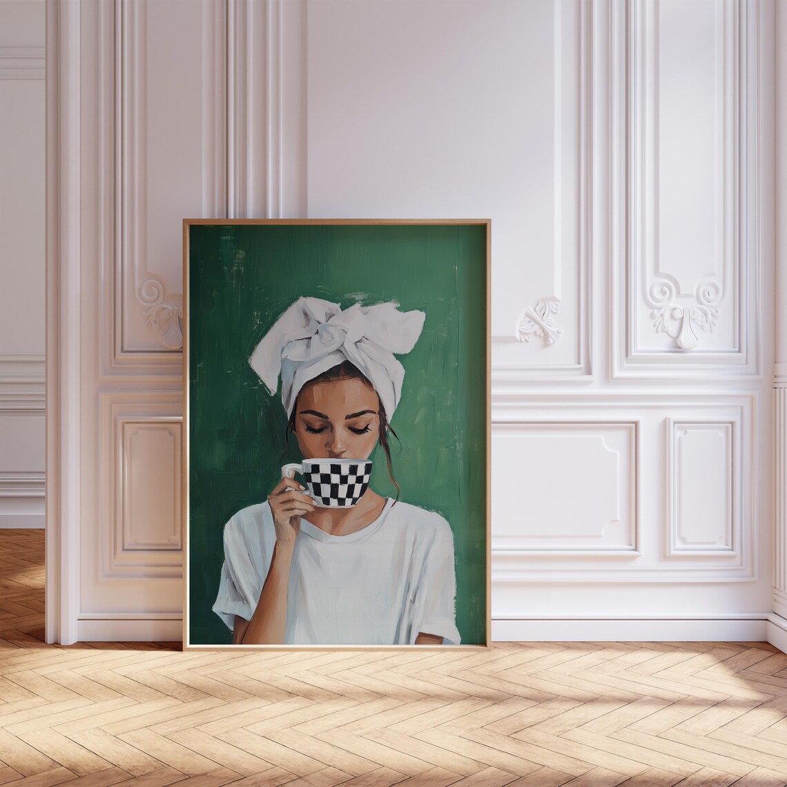 Woman Drinking Coffee, Contemporary Kitchen Decor - Image 4