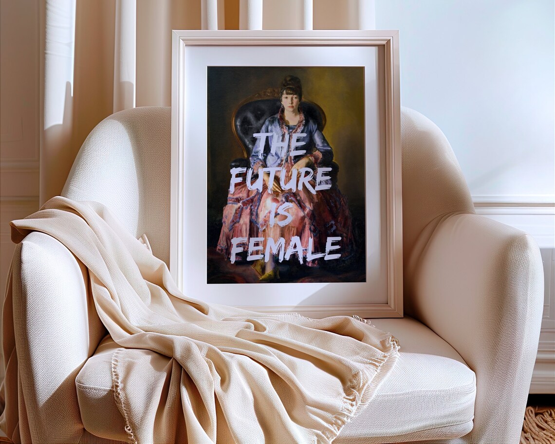 The Future Is Female Graffiti Seated Lady Portrait Quote Poster - Image 2