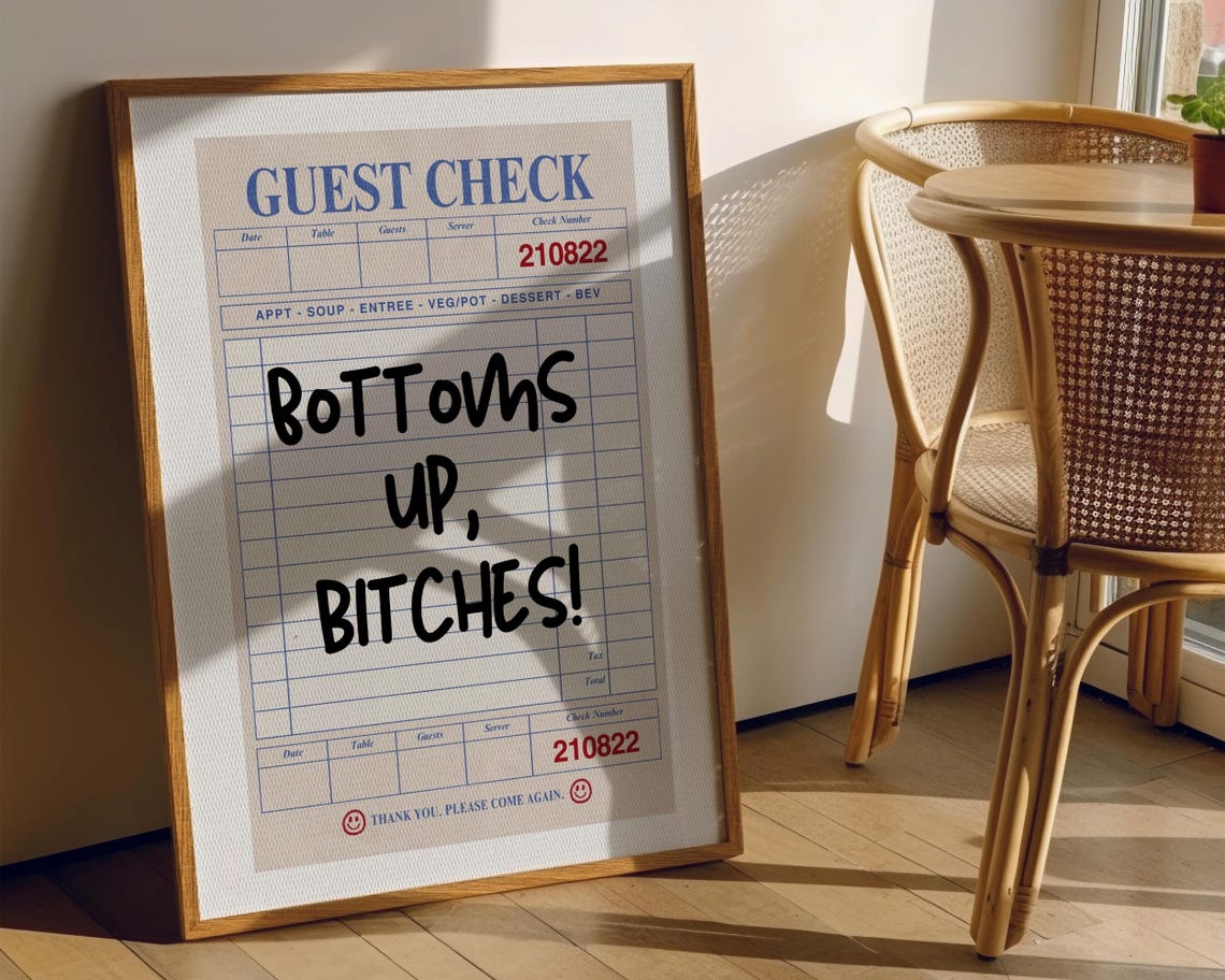 Bottoms Up Funny Quote Blue Guest Check Retro Bar Cart Poster - Image 7