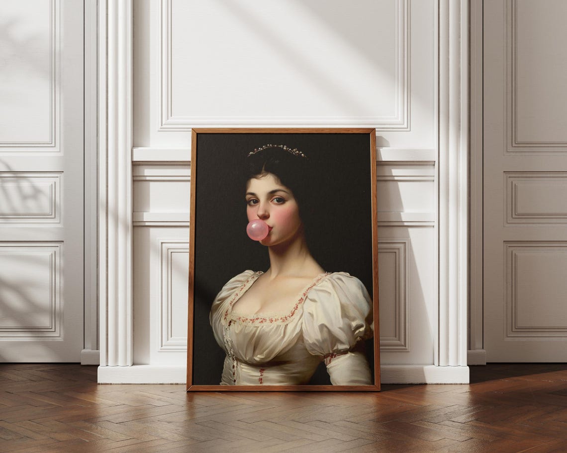 Pink Bubblegum Baroque Lady Tiara Portrait Altered Classic Art Poster - Image 3