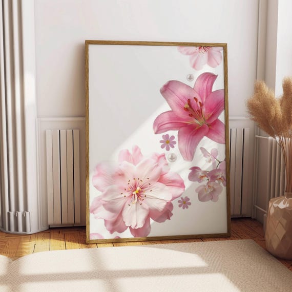 Hibiscus Flower Hawaiian Print Aloha Lily Floral Artwork Decor Wall Art Retro Art Print Preppy Room Decor Pink Flower Hawaiian Poster