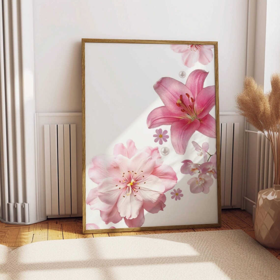 Pink Lily Blossom Orchid Pearl Elegant Floral Botanical Wall Art