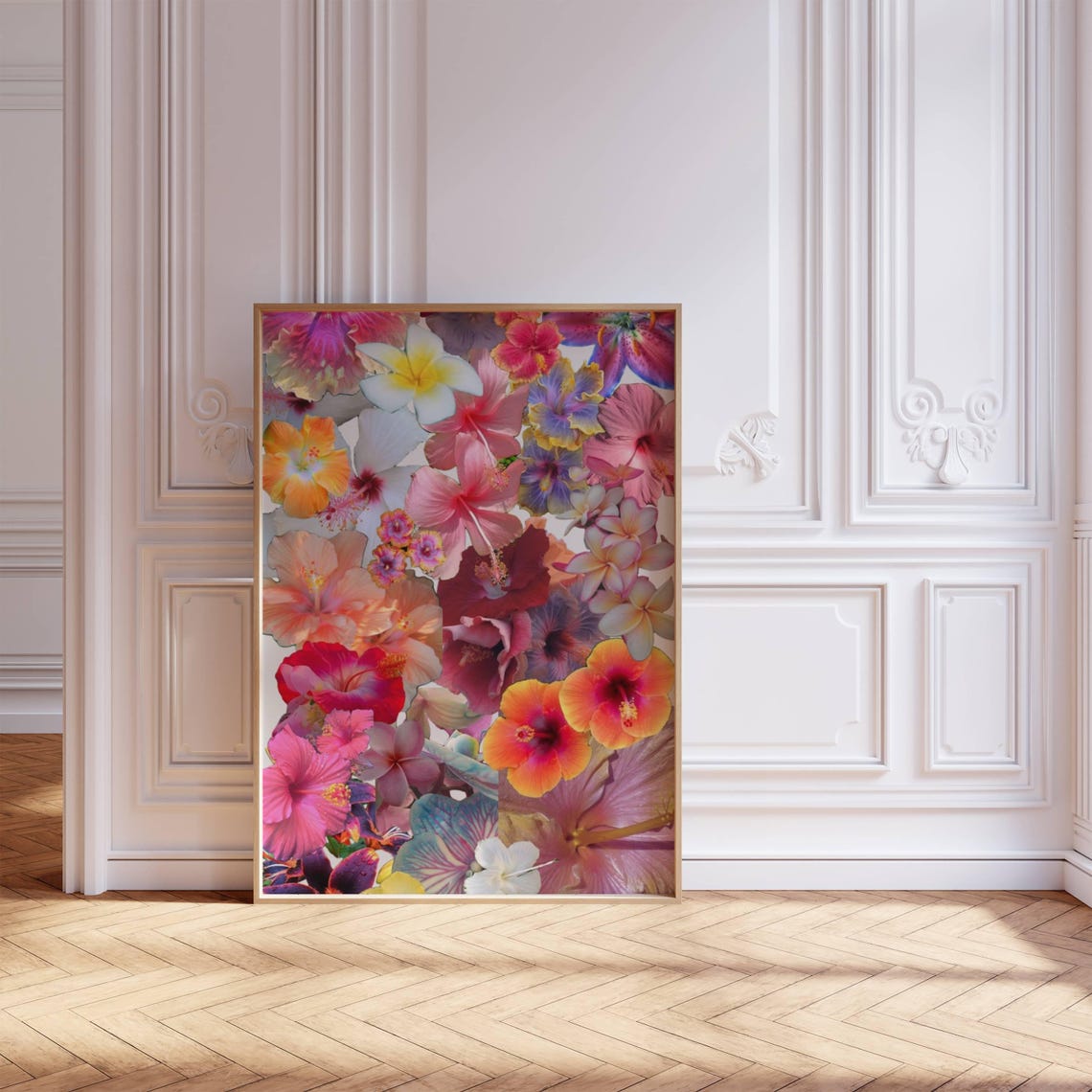 Tropical Flower Collage Maximalist Colorful Hibiscus Plumeria Print - Image 3