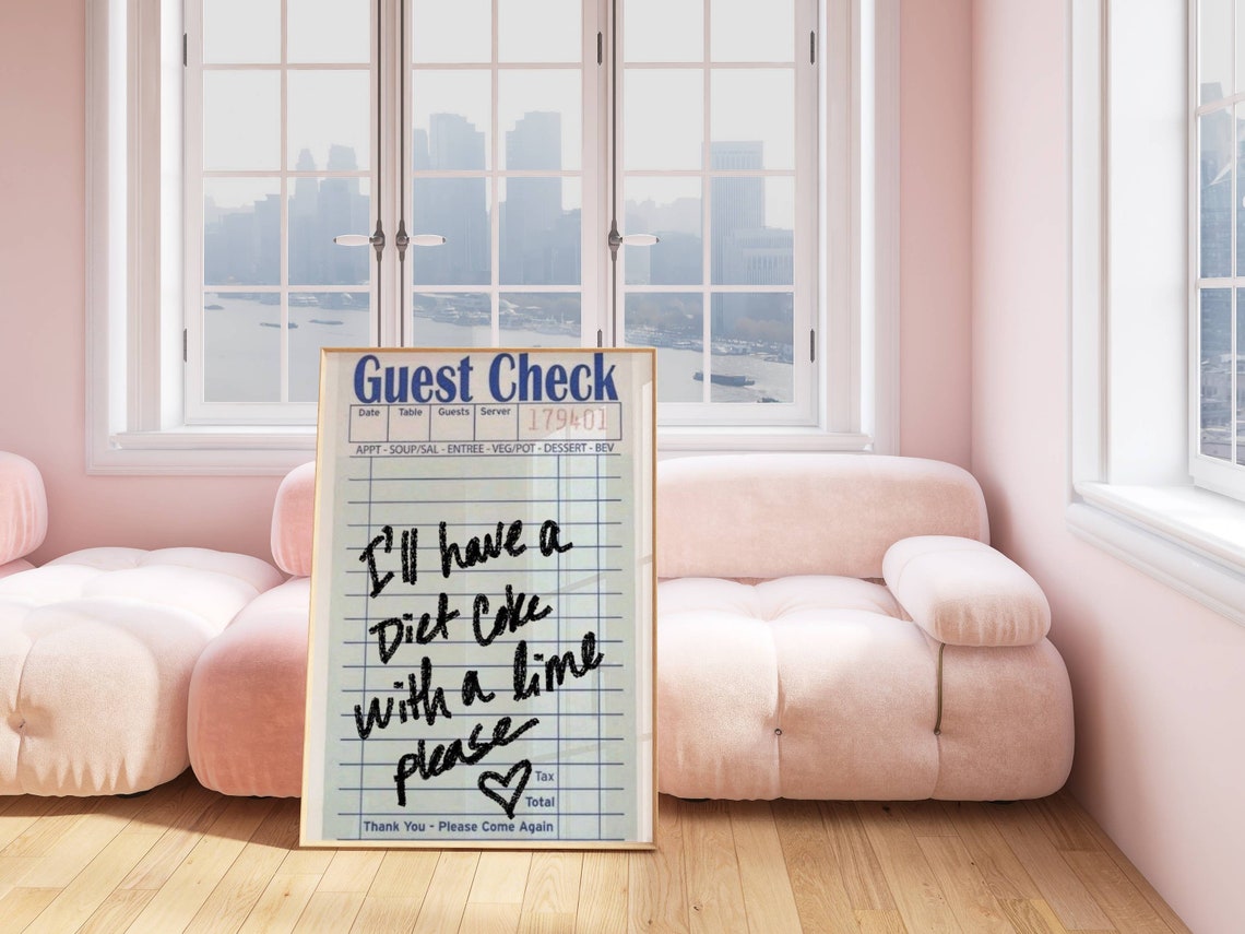 Vintage Guest Check Diet Coke Lime Funny Retro Cafe Dorm Wall Art