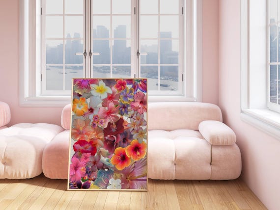 Hibiscus Flower Hawaiian Art Print Decor Wall Art Retro Art Print Preppy Room Decor Pink Hibiscus Flower Hawaiian Poster