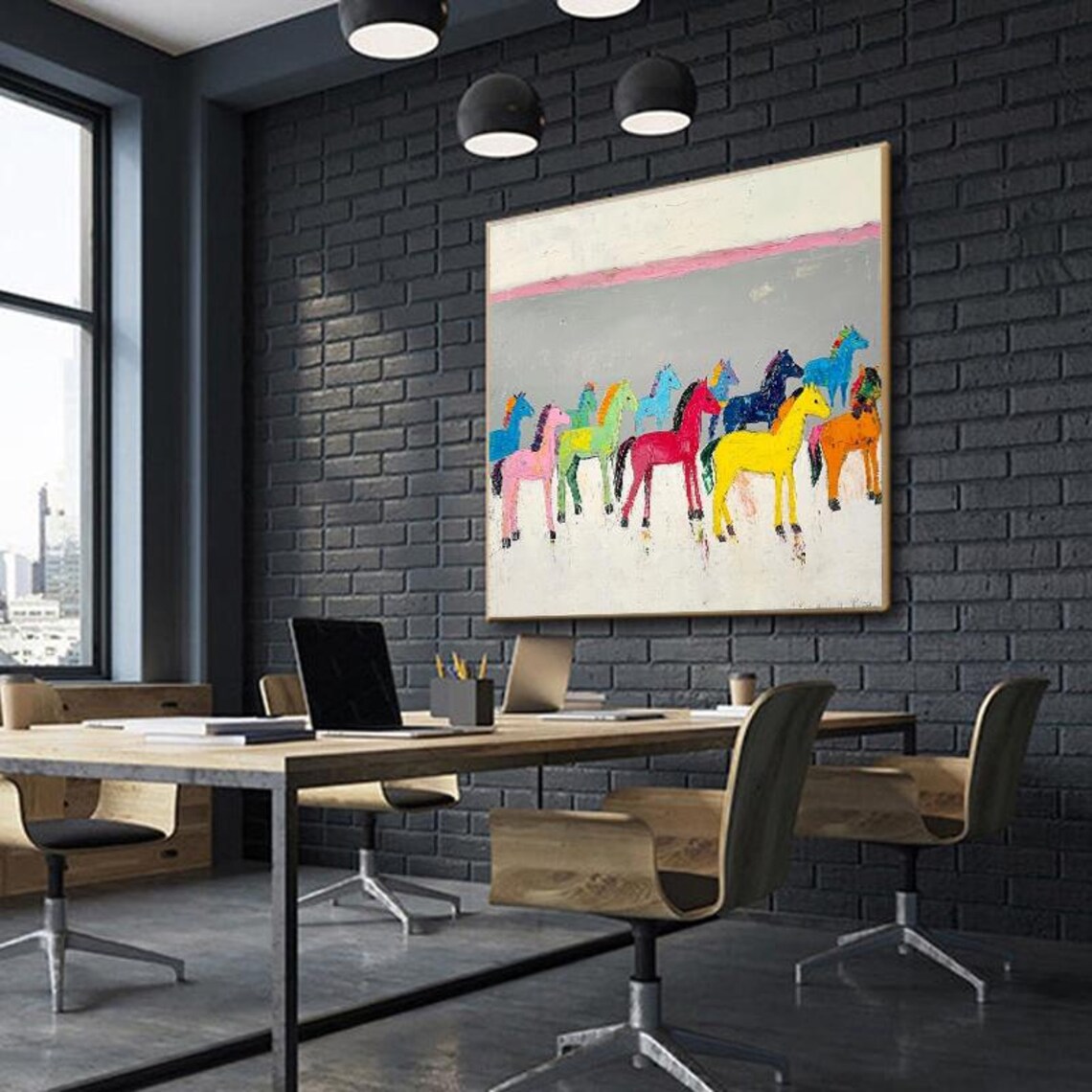 Colorful Horse Herd Rainbow Ponies Modern Animal Art Painting Poster - Image 3