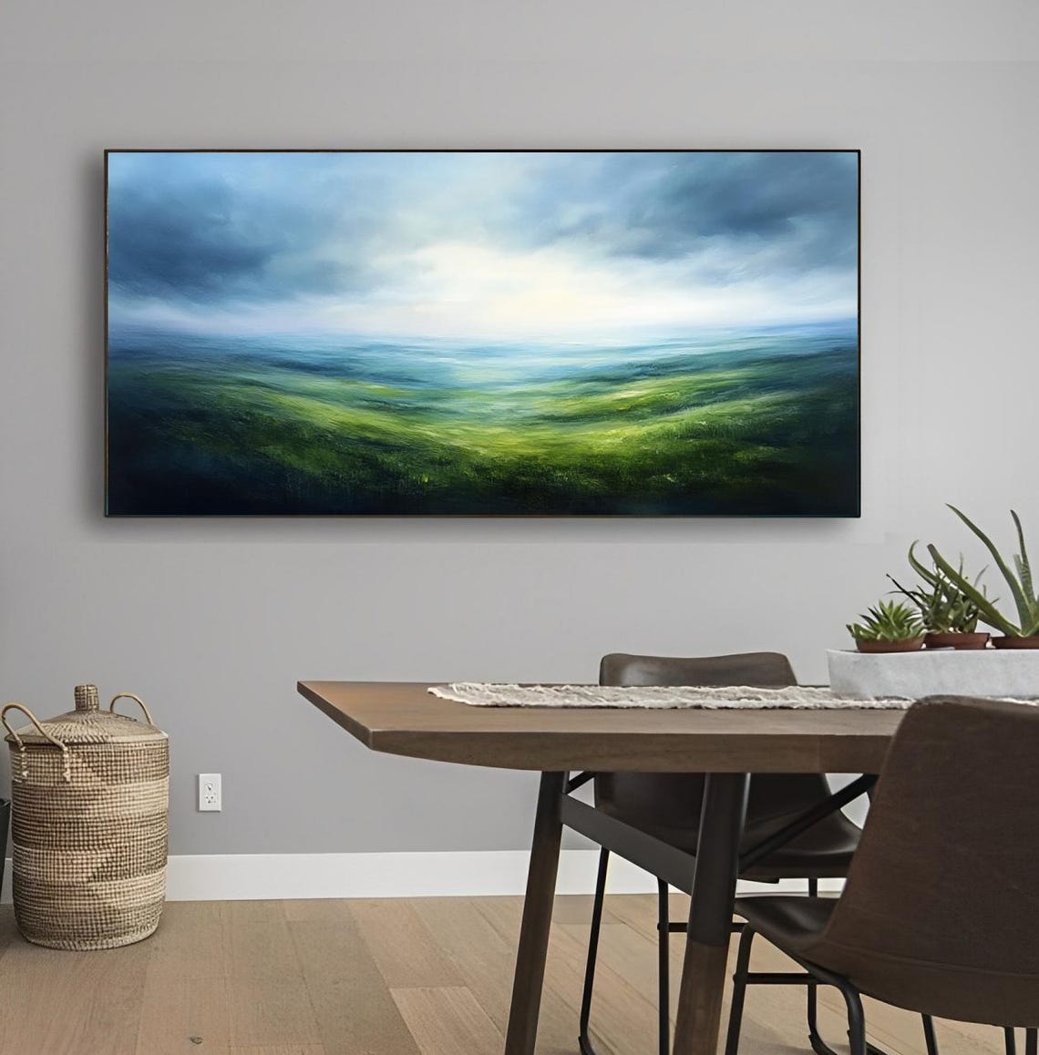 Emerald Green Rolling Hills Under Misty Sky Panoramic Landscape Poster - Image 4