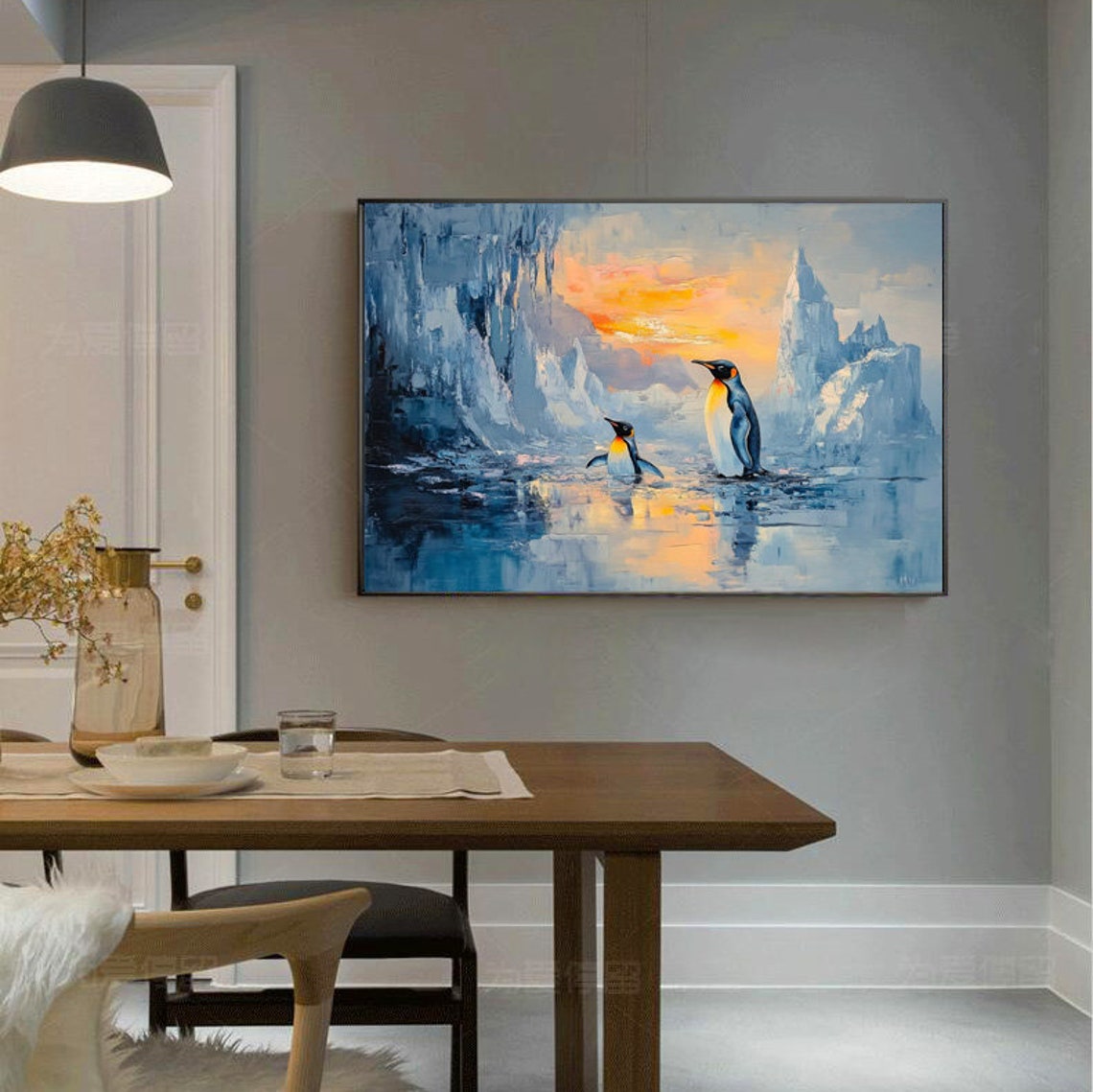 Charming Penguin Pair Resting on Icebergs at Sunset Arctic Poster - Image 2