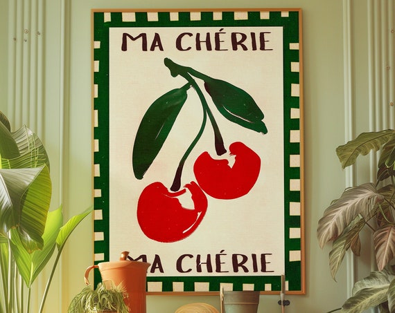 Cherry Ma Chrie Retro Print 70s Kitchen Wall Art