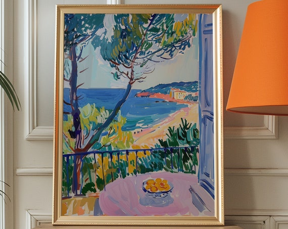 Matisse Style Beach View Print Retro Kitsch Wall Art