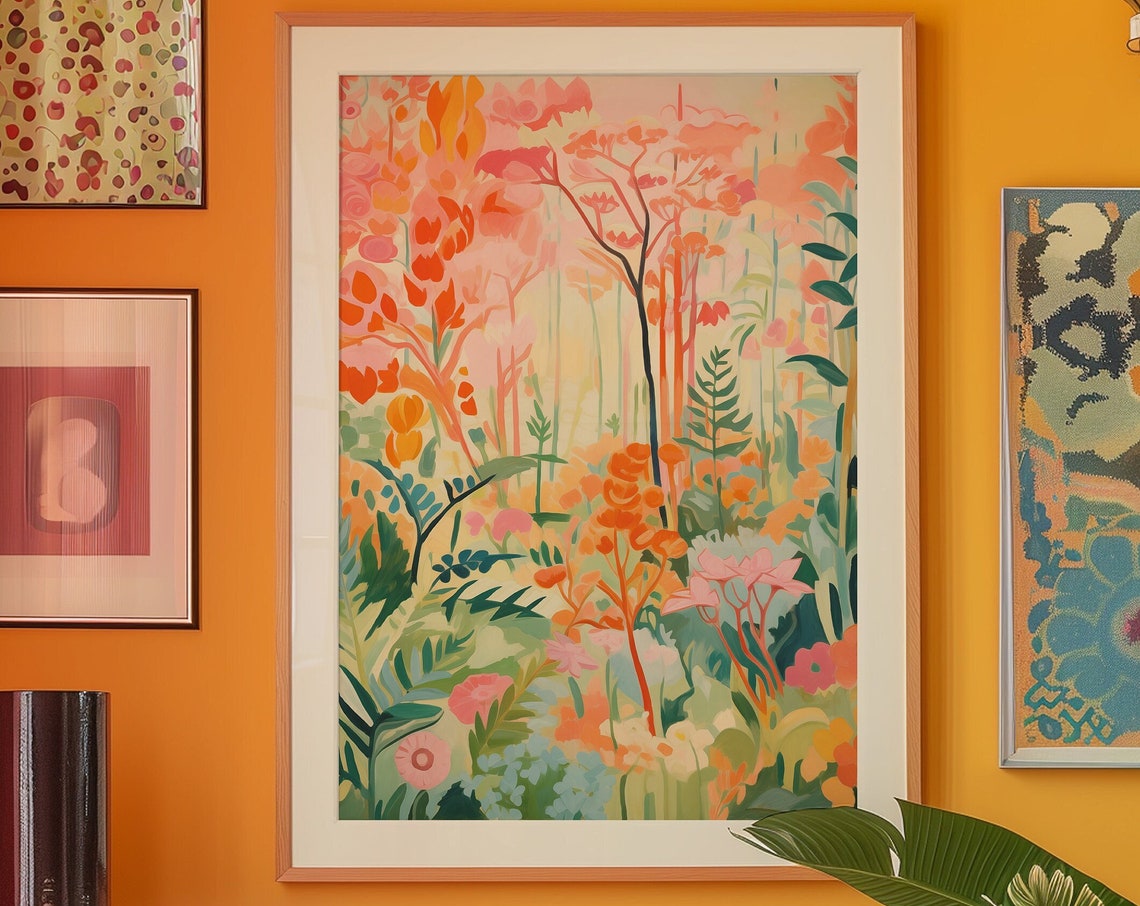 Sunset Orange Wildflower Meadow Poster in Bright Painterly Hues