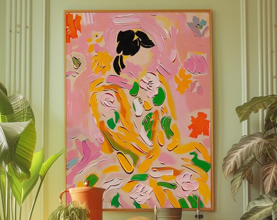 Eclectic Woman Art Print 70s Retro Pink Poster